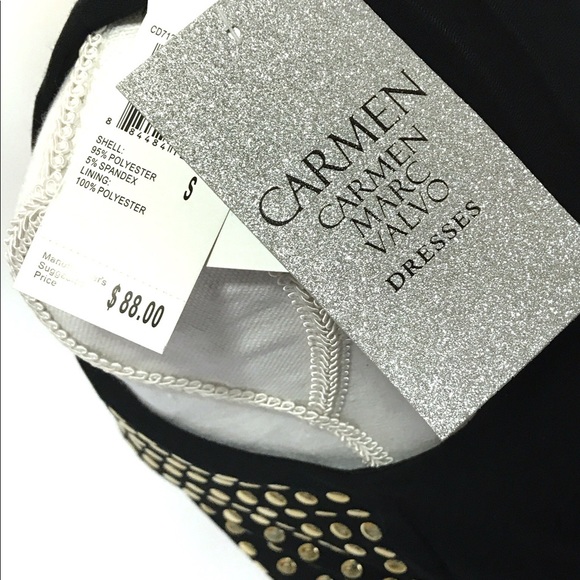 Carmen Marco Valvo Black Gold Studded Dress - Picture 7 of 8